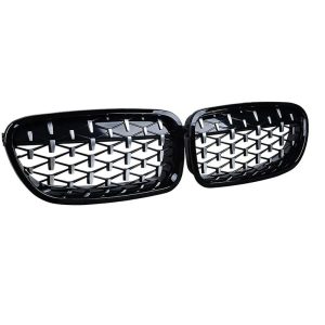 Set 2 Grile Grila Diamond Silver Nari Capota Compatibil cu BMW seria 5, F10 F11 F10 LCI F11 LCI 2010-2016